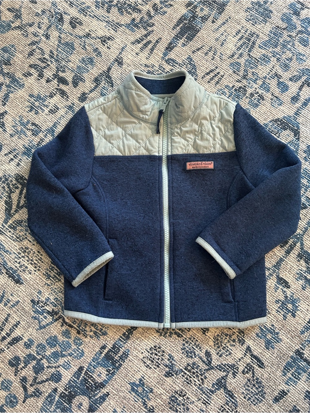 Vineyard Vines Girls Fleece Jacket Size 4 Navy Quilted Pullover Full Zip